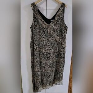 Vintage Avenue Leopard Print Dress Women’s Size 24 Sleeveless V-Neck Ruffle